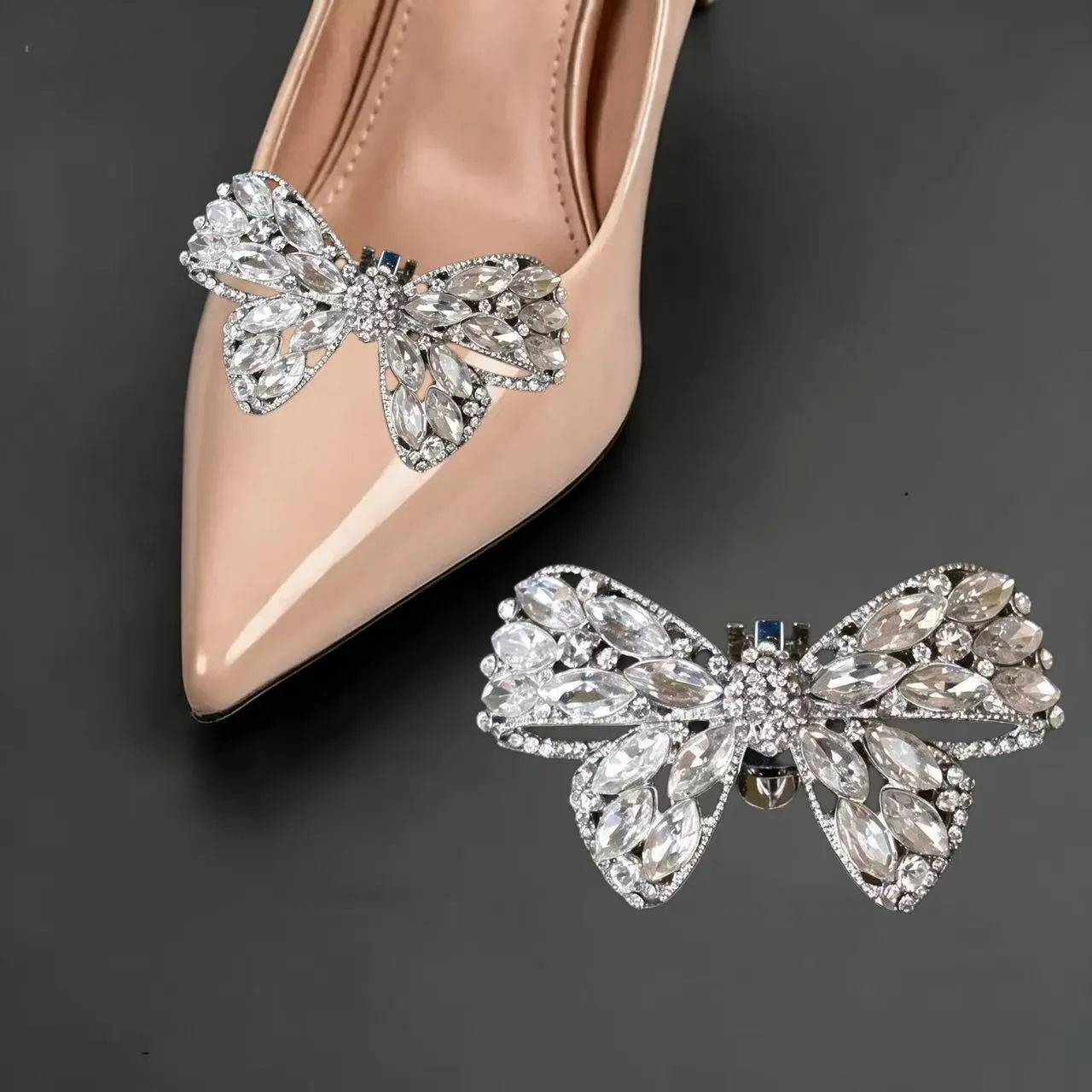 Crystal Bow Shoe Clips Removable Bling Shoe Ornaments for Women Prom Party Evening Shoes Decoration