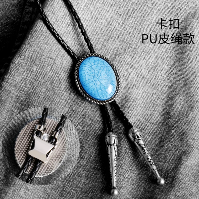 Handmade Turquoise Bolo Tie with Leather Cord, Cowboy Western Style