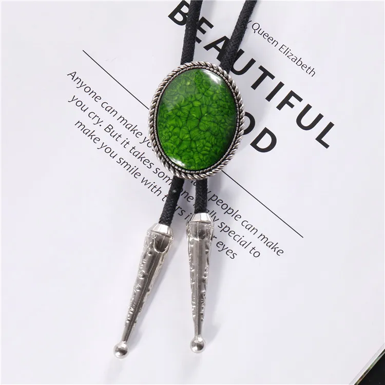 Handmade Turquoise Bolo Tie with Leather Cord, Cowboy Western Style