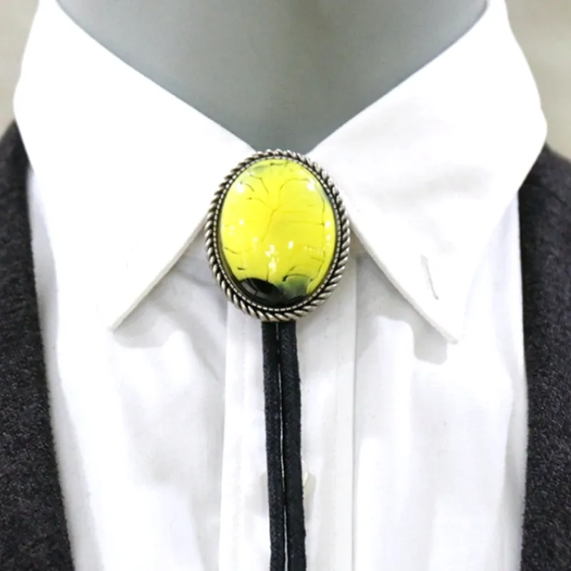 Handmade Turquoise Bolo Tie with Leather Cord, Cowboy Western Style