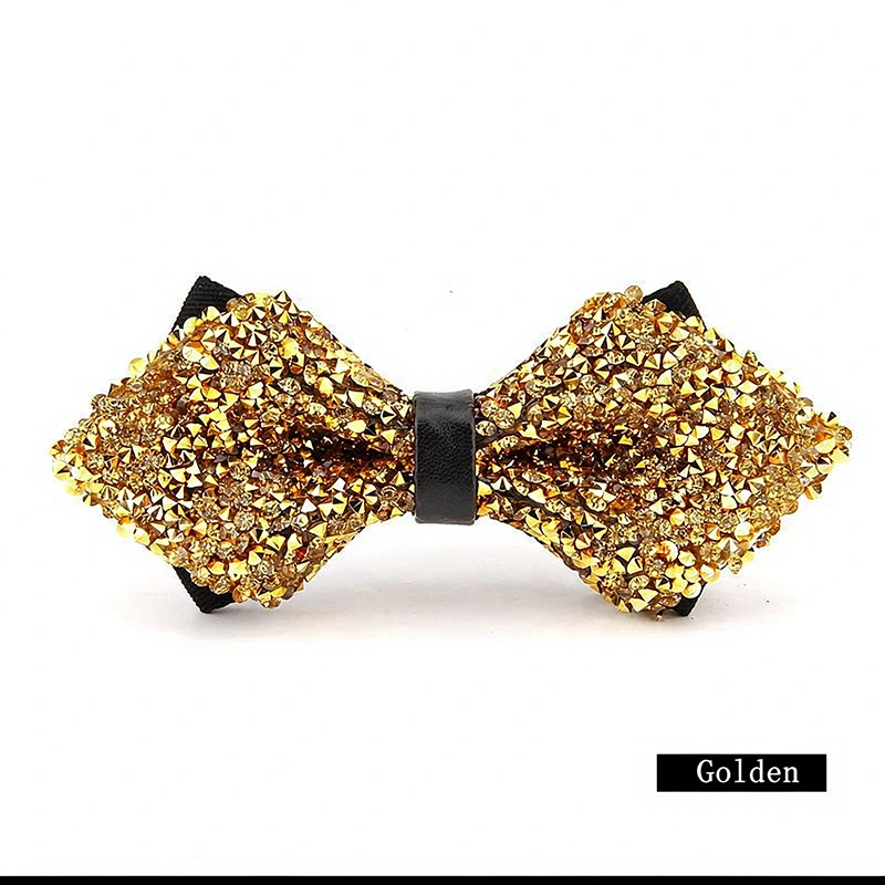 OEM Men Lake Blue Crystal Diamond Tip Bow Tie, Sparkling Rhinestone Bow Tie for Dealers