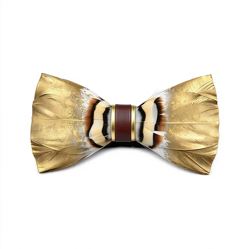 Wholesale Handmade Golden Natural Feather Bow Tie for Men