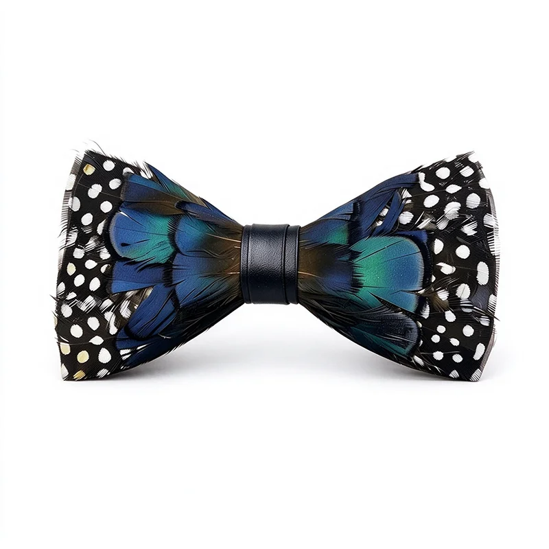 Wholesale Handmade Natural Peacock Feather Bow Tie with Matching Lapel Pin