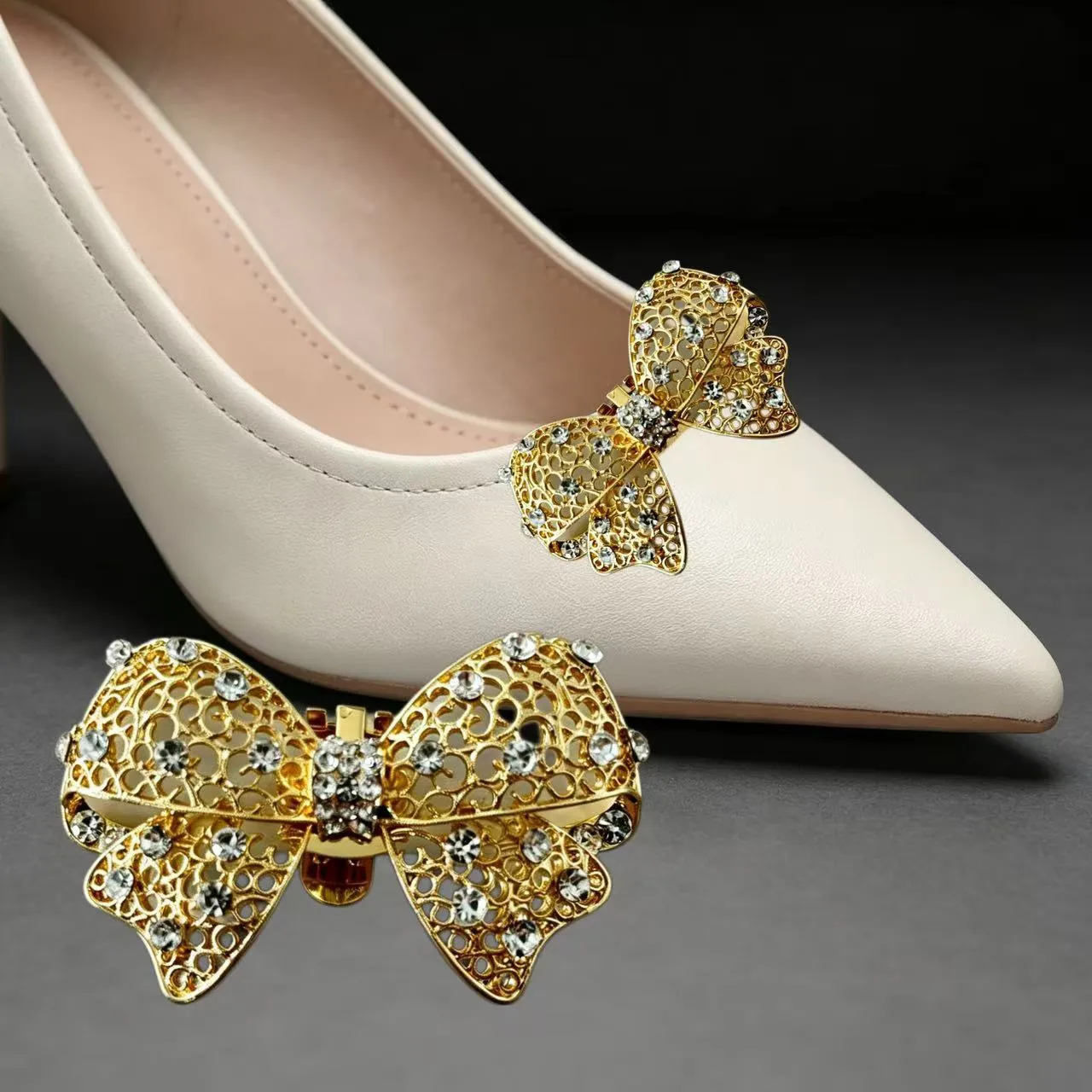 Bridal Rhinestone Bow Shoe Clips, Removable Bling Shoe Ornaments for Wedding Evening Party Women Footwear