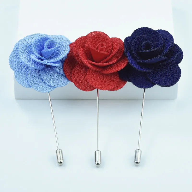 Handmade Korean Fabric Camellia Lapel Pin Insert Boutonniere Brooch for Men Women Suit Lapel Flower