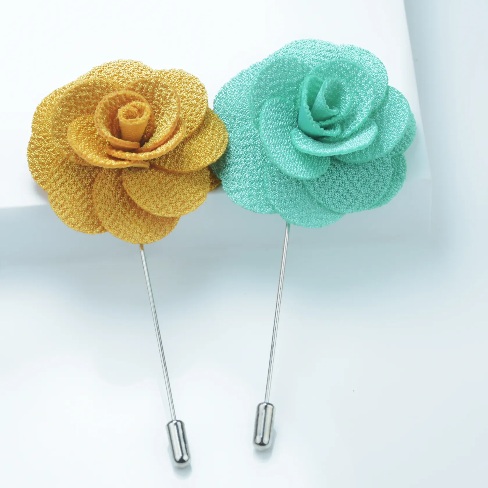 Handmade Korean Fabric Camellia Lapel Pin Insert Boutonniere Brooch for Men Women Suit Lapel Flower