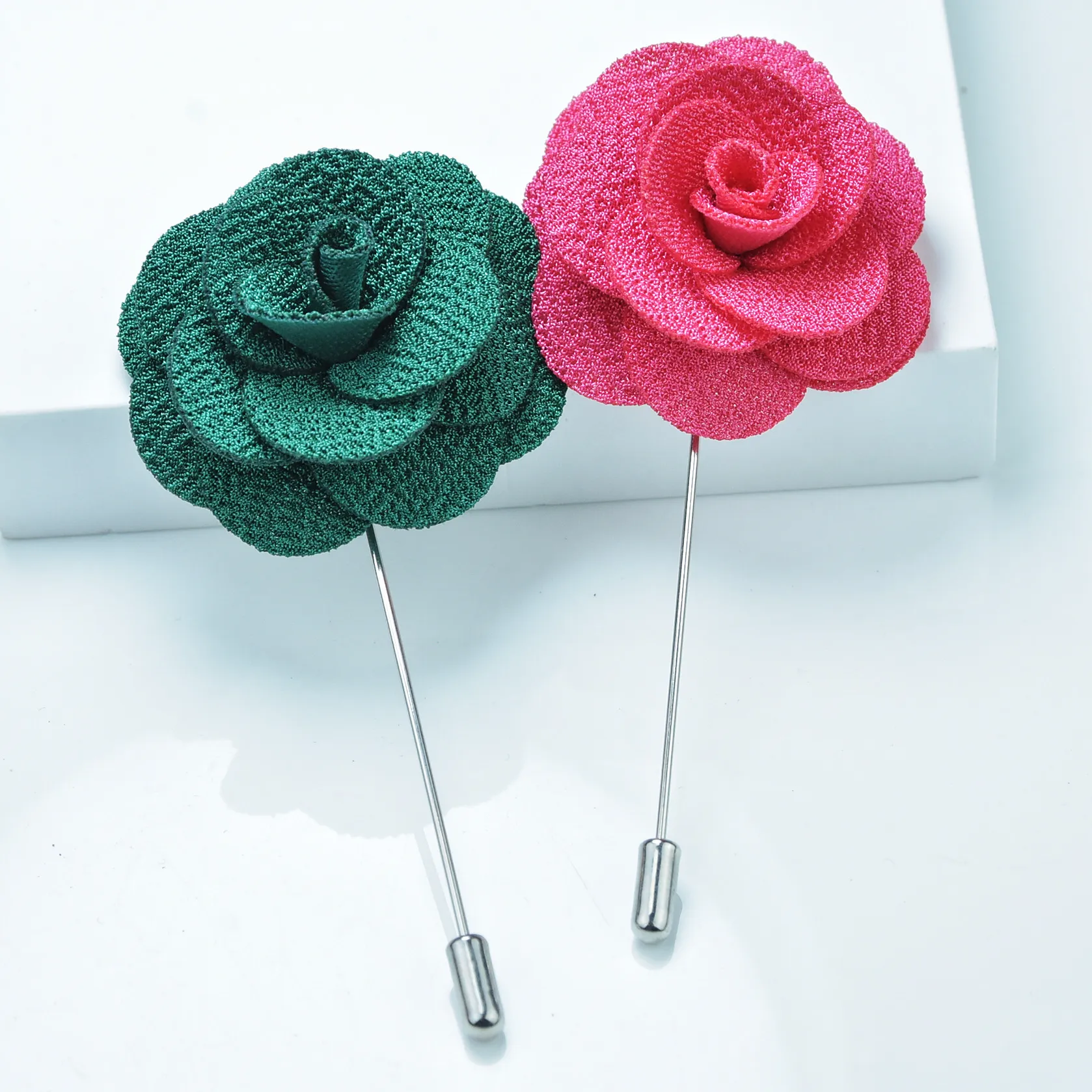 Handmade Korean Fabric Camellia Lapel Pin Insert Boutonniere Brooch for Men Women Suit Lapel Flower