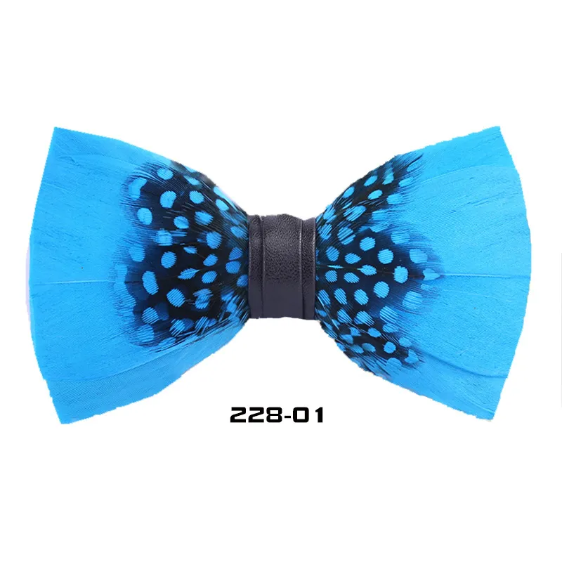 Natural Feather Bow Tie Matching Brooch Pin Set Men Formal Accessory