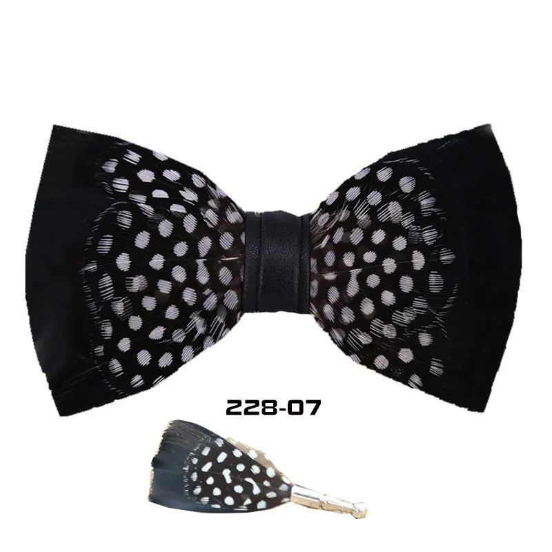 Natural Feather Bow Tie Matching Brooch Pin Set Men Formal Accessory
