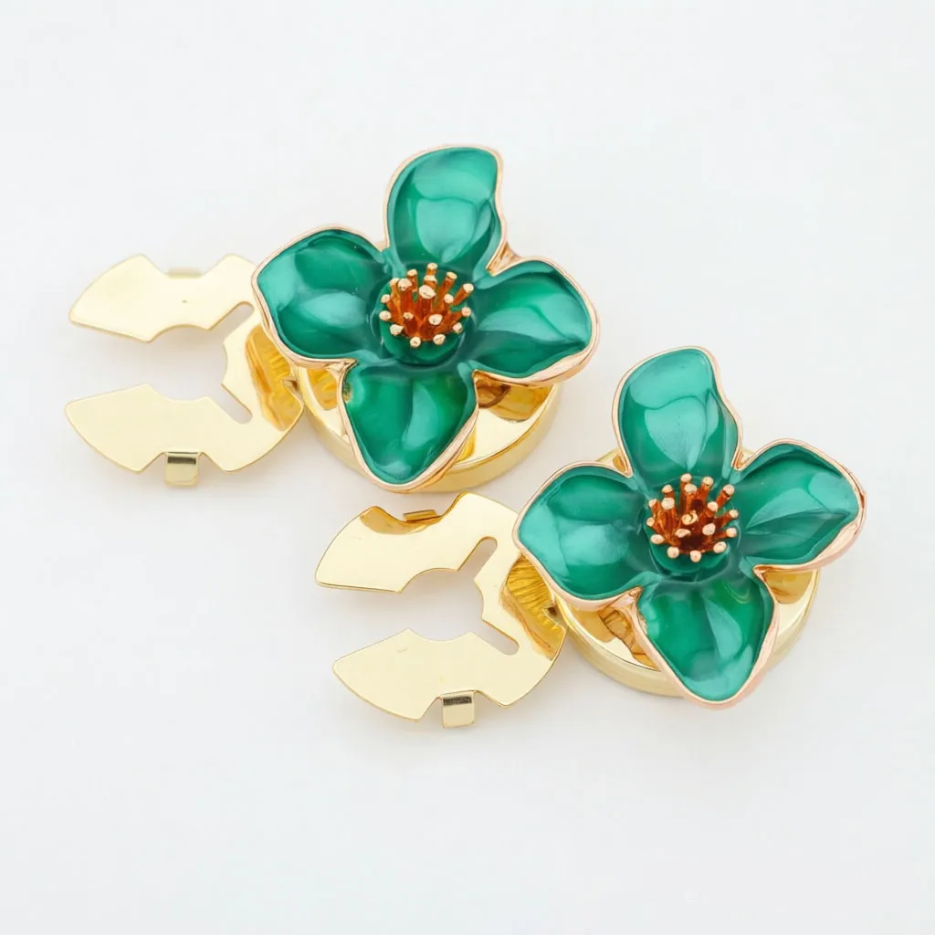 Luxury removable 4-leaves green enamel flower button cover for shirts
