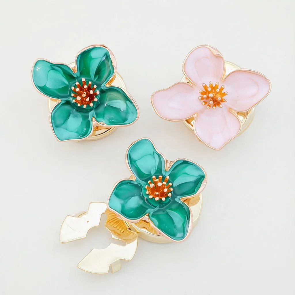 Luxury removable 4-leaves green enamel flower button cover for shirts