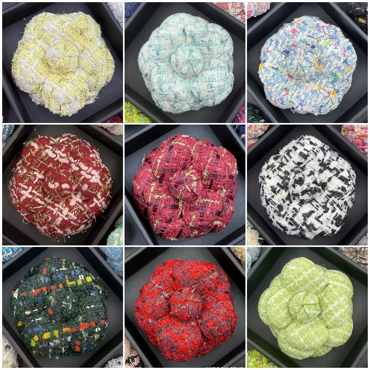 A277 light Green Multicolor Luxury Classic Handmade Tweed Camellia Flower Brooch For Women Coat